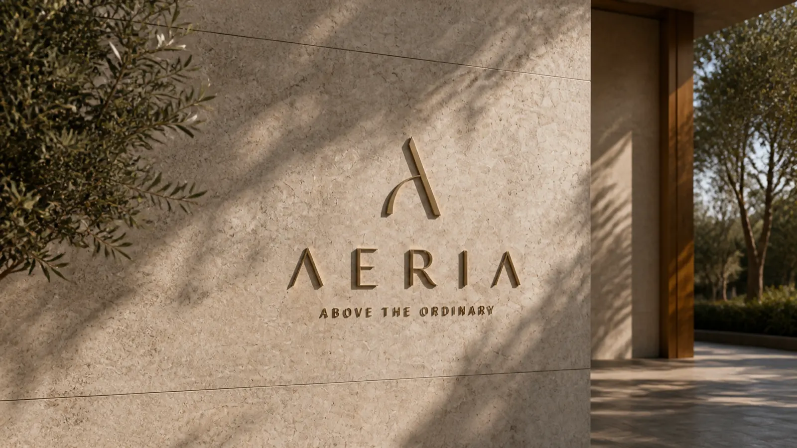 AERIA arrival signage - engraved mark on stone