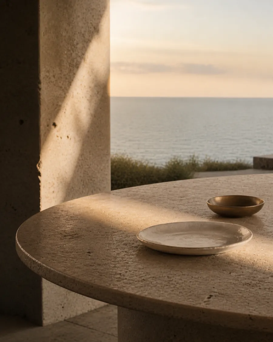 AERIA carousel frame - stone table at dusk